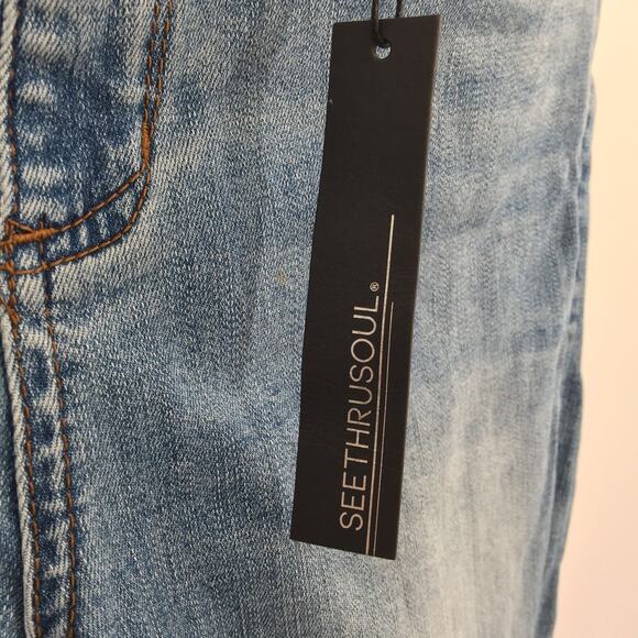 Seethrusoul Stretch Ankle Skinny Distressed Jeans High Rise Blue Size 30 NWT - Picture 5 of 7